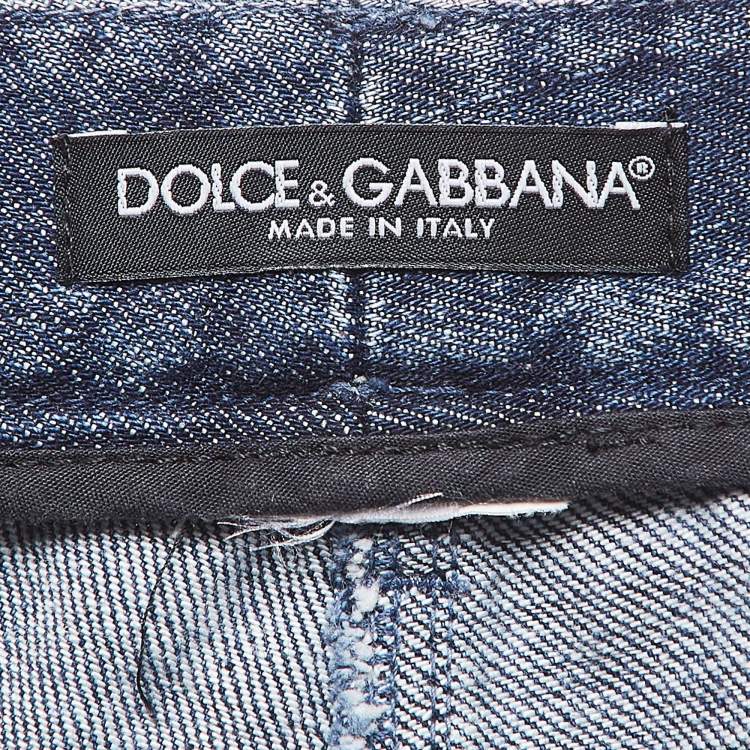 Pre Owned Dolce & Gabbana Blue Faded Denim Embellished Distressed Jeans M Waist 32"