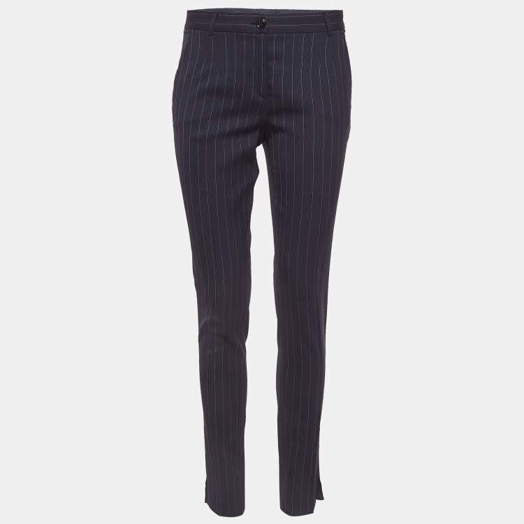 Pre Owned Dolce & Gabbana Navy Blue Pinstripe Wool Formal Trousers M