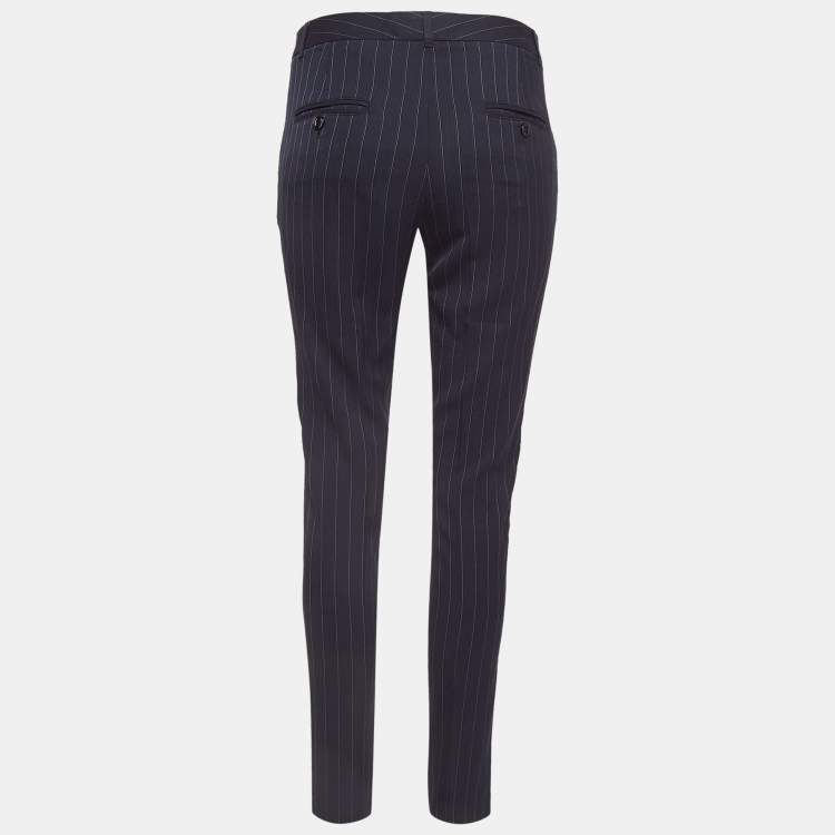 Pre Owned Dolce & Gabbana Navy Blue Pinstripe Wool Formal Trousers M