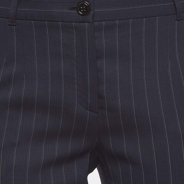 Pre Owned Dolce & Gabbana Navy Blue Pinstripe Wool Formal Trousers M