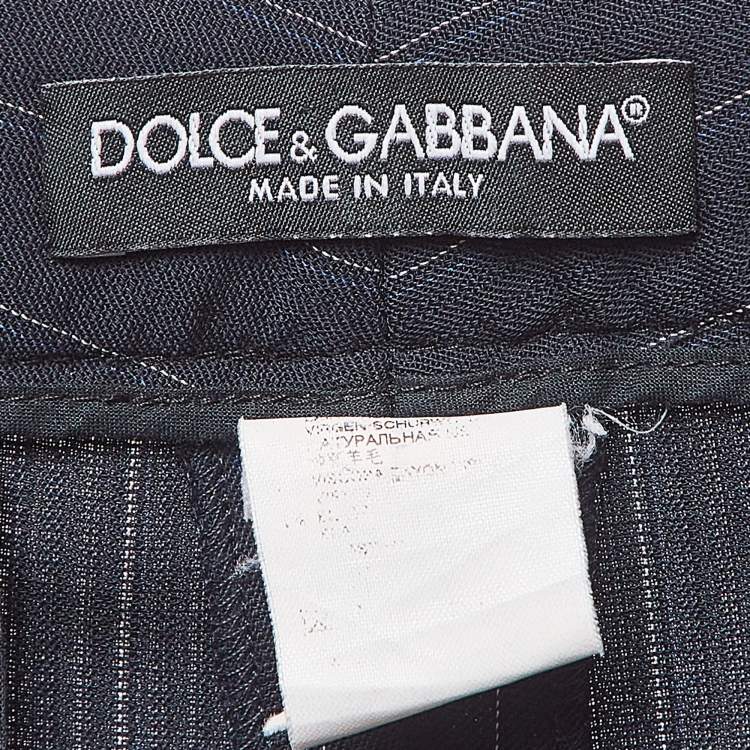 Pre Owned Dolce & Gabbana Navy Blue Pinstripe Wool Formal Trousers M