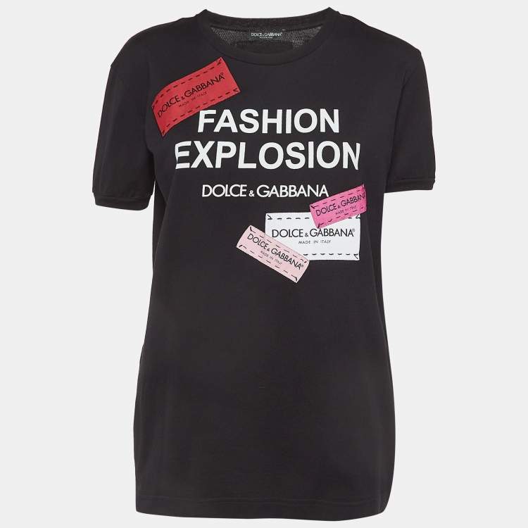 Pre Owned Dolce & Gabbana Black Logo Applique Cotton Crew Neck T-Shirt S