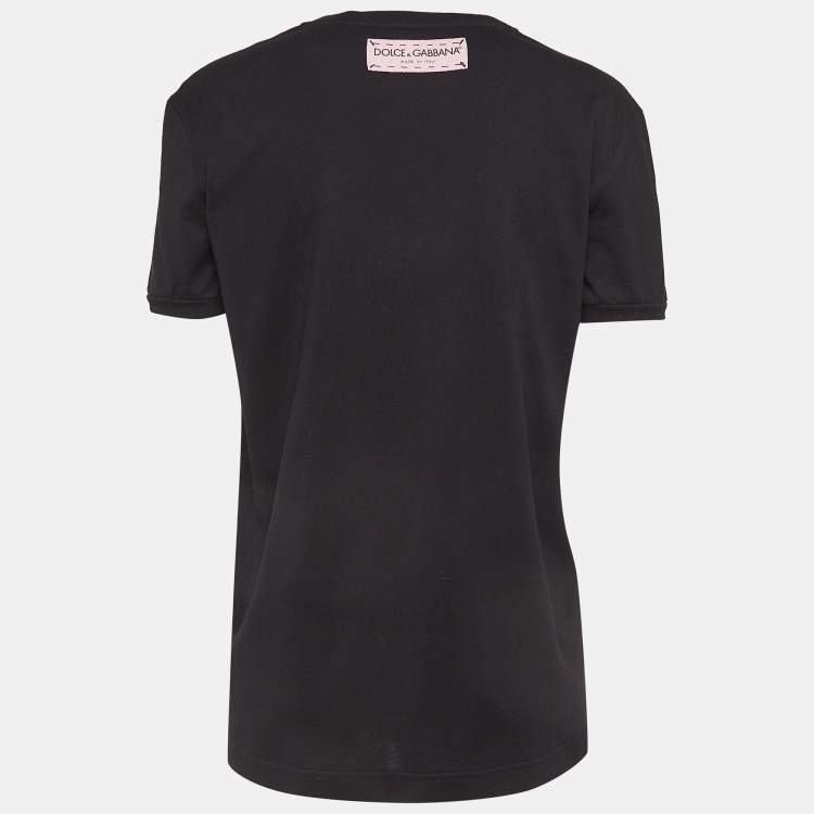 Pre Owned Dolce & Gabbana Black Logo Applique Cotton Crew Neck T-Shirt S