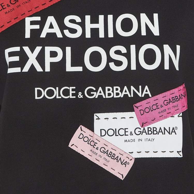 Pre Owned Dolce & Gabbana Black Logo Applique Cotton Crew Neck T-Shirt S