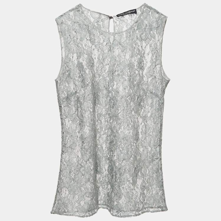 مملوكة مسبقًا Dolce & Gabbana Sage Green Floral Lace Sleeveless Blouse S