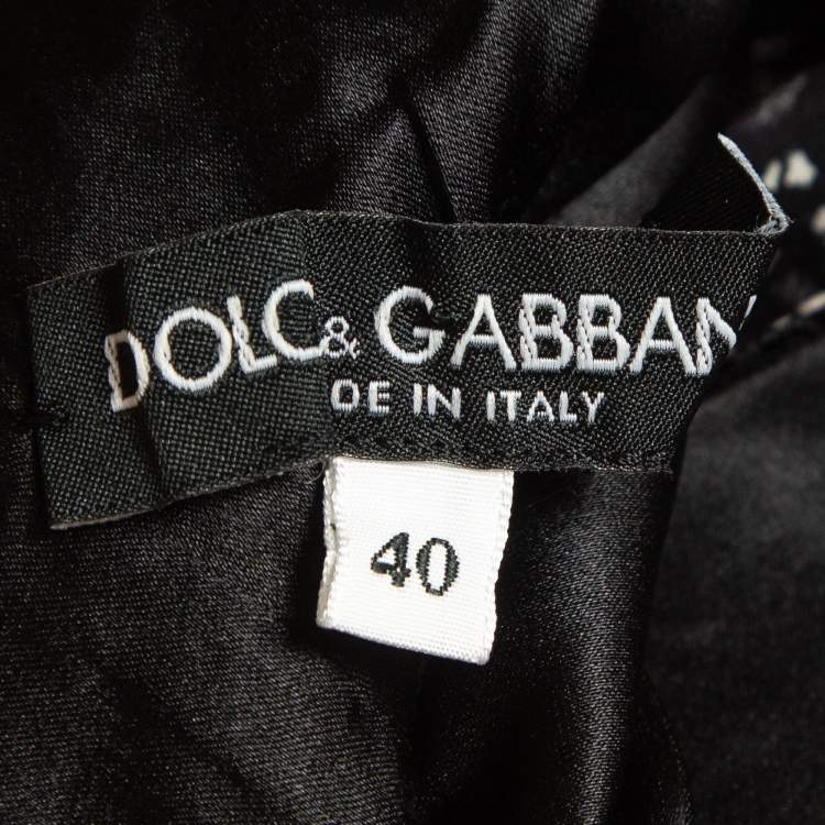 Pre Owned Dolce & Gabbana Black Lace Print Jersey Ruched Midi Dress S