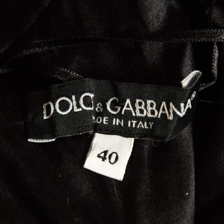 Pre Owned Dolce & Gabbana Black Lace Print Jersey Ruched Midi Dress S