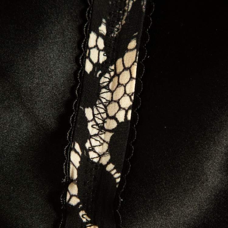 Pre Owned Dolce & Gabbana Black Lace Print Jersey Ruched Midi Dress S