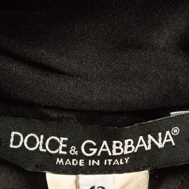 Pre Owned Dolce & Gabbana Black Floral Print Silk Cold Shoulder Ruched Midi Dress M