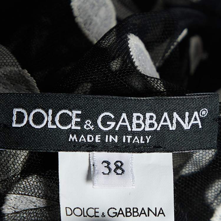 Pre Owned Dolce & Gabbana Black Polka Dot Embroidered Tulle Ruffled Dress S 