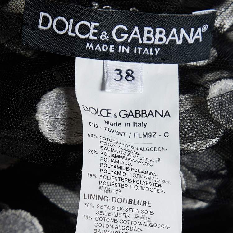 Pre Owned Dolce & Gabbana Black Polka Dot Embroidered Tulle Ruffled Dress S 