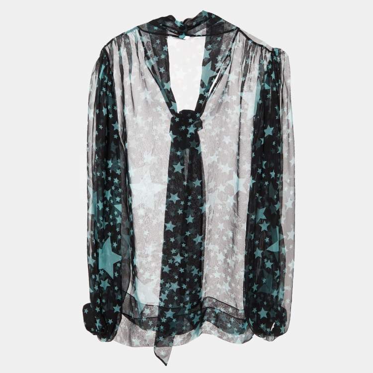 Pre Owned Dolce & Gabbana Black Star Print Silk Sheer Blouse S