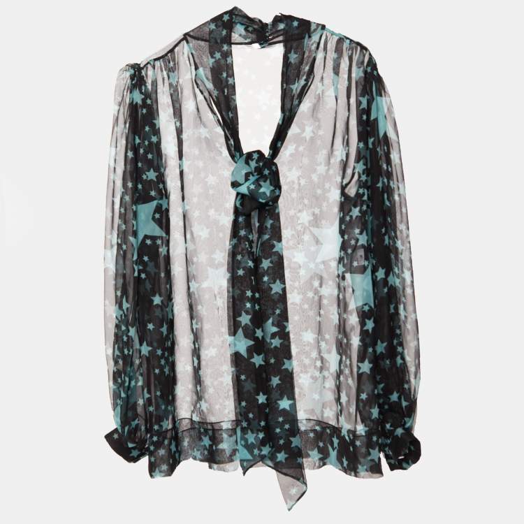Pre Owned Dolce & Gabbana Black Star Print Silk Sheer Blouse S
