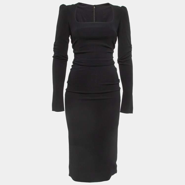Pre Owned Dolce & Gabbana Black Ruched Jersey Long Sleeve Mid Dresses S
