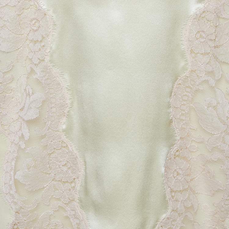 Pre Owned Dolce & Gabbana Yellow Silk Lace Trim Flounced Skirt M