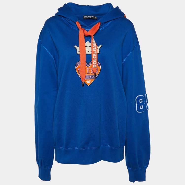 مملوكة مسبقًا Dolce & Gabbana Blue Queen of Heart Cotton Hooded Sweatshirt M