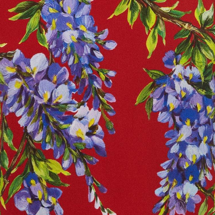 Pre Owned Dolce & Gabbana Red Floral Print Crepe Short Sleeve Blouse S