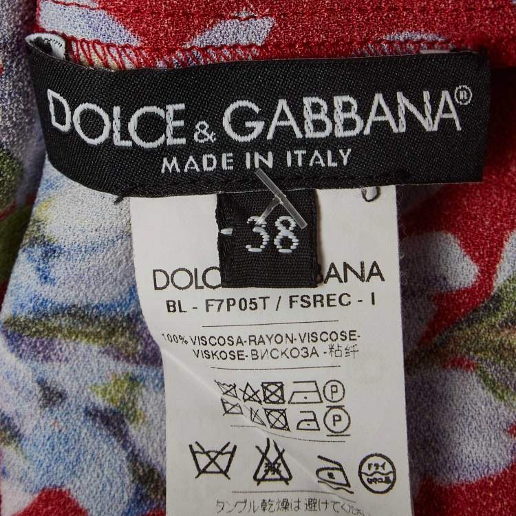 Pre Owned Dolce & Gabbana Red Floral Print Crepe Short Sleeve Blouse S