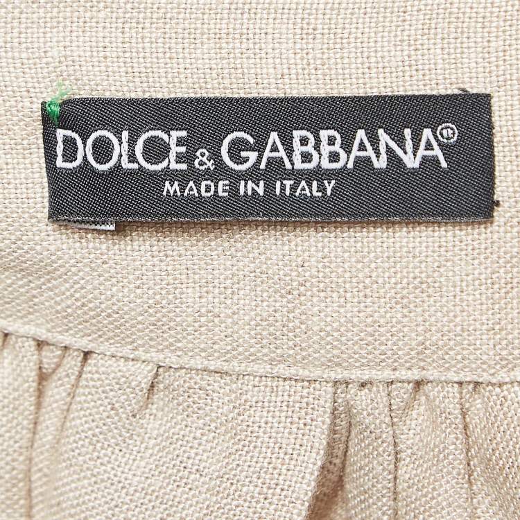 Pre Owned Dolce & Gabbana Brown Floral Print Linen Gathered Midi Skirt S