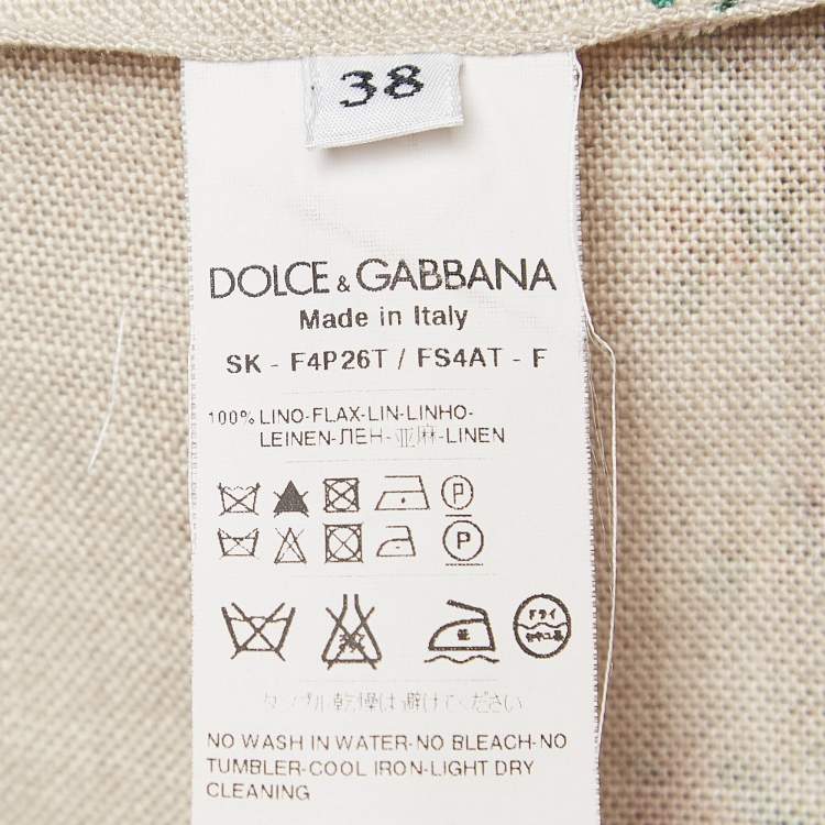 Pre Owned Dolce & Gabbana Brown Floral Print Linen Gathered Midi Skirt S