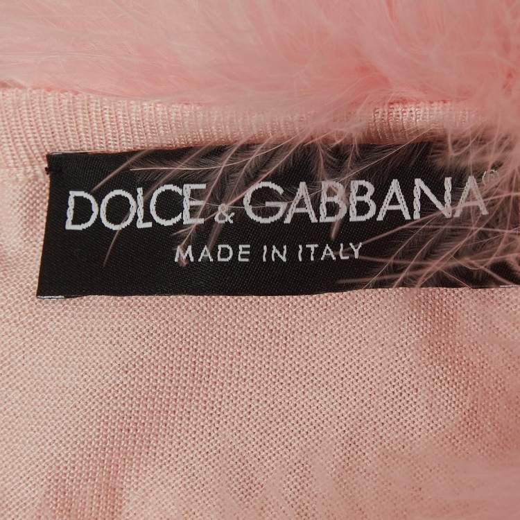 Pre Owned Dolce & Gabbana Powder Pink Feather Trimmed Silk Knit Long Sleeve Jumper S