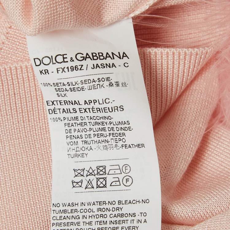 Pre Owned Dolce & Gabbana Powder Pink Feather Trimmed Silk Knit Long Sleeve Jumper S