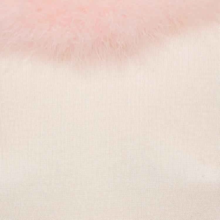 Pre Owned Dolce & Gabbana Powder Pink Feather Trimmed Silk Knit Long Sleeve Jumper S