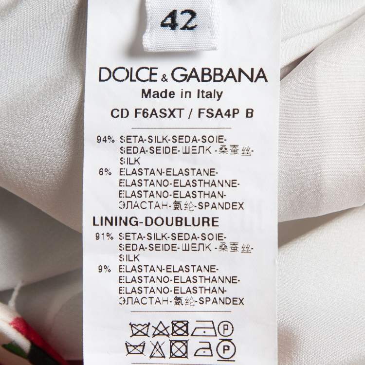 Pre Owned Dolce & Gabbana White/Red Floral Print Silk Ruched Mini Dress M   