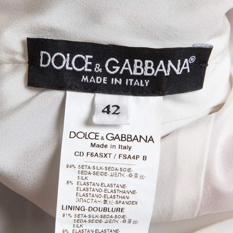 Pre Owned Dolce & Gabbana White/Red Floral Print Silk Ruched Mini Dress M   