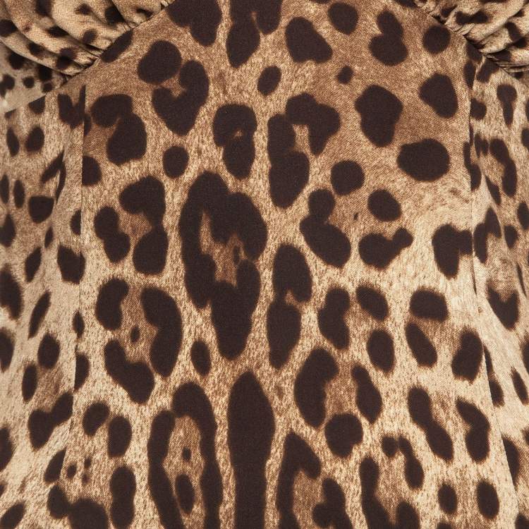 مملوكة مسبقًا Dolce & Gabbana Brown Leopard Print Silk Tie-Up Halter Neck Top S