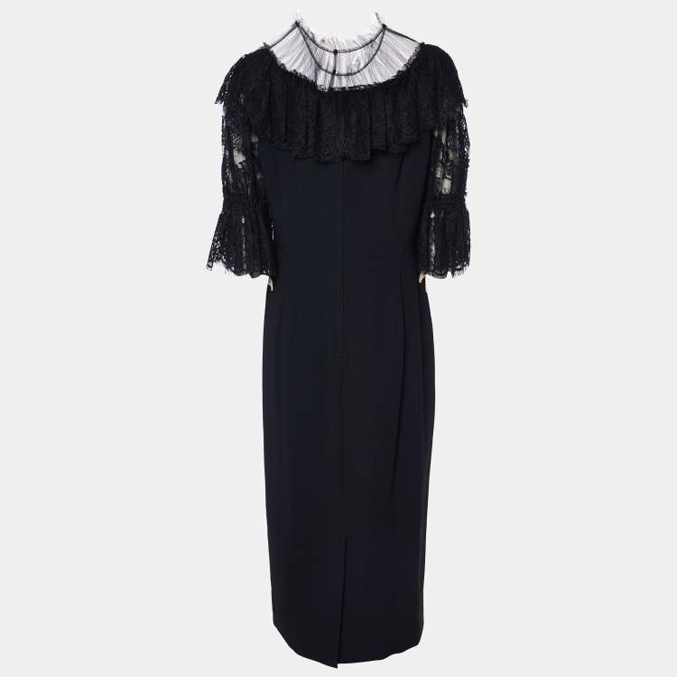 مملوكة مسبقًا Dolce & Gabbana Black Crepe & Lace Fashion Sinner Embellished Midi Dress L