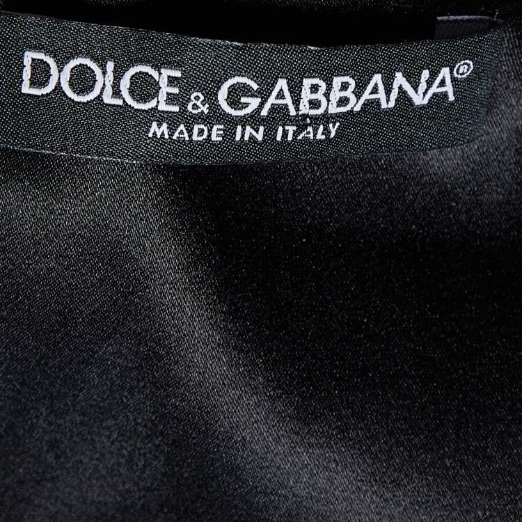 Pre Owned Dolce & Gabbana Black Scared Heart Print Silk Lace Trim Midi Dress XL
