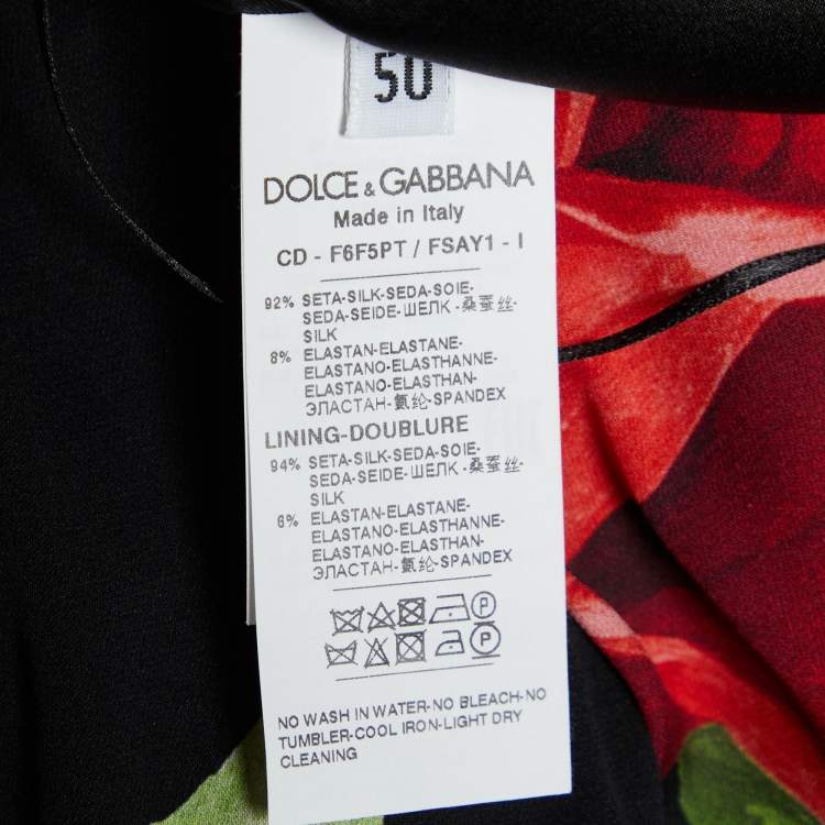Pre Owned Dolce & Gabbana Black Rose Print Silk Sheath Dress XL
