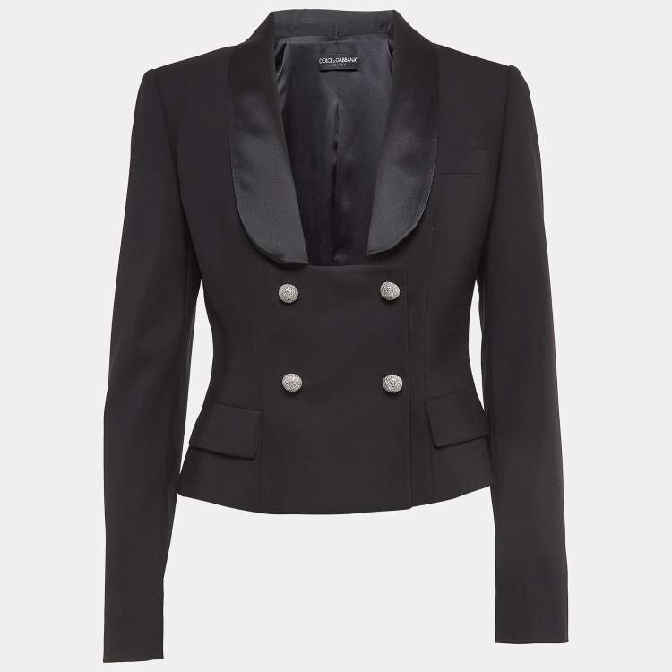 Pre Owned Dolce & Gabbana Black Gabardine Embellished Button Double Breasted Blazer M