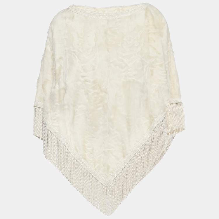 Pre Owned Dolce & Gabbana Off White Tassel Trim Shearling Poncho S