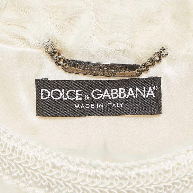 Pre Owned Dolce & Gabbana Off White Tassel Trim Shearling Poncho S