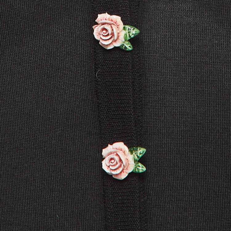 Pre Owned Dolce & Gabbana Black Logo Sequin Knit Rose Metal Buttoned Cardigan S