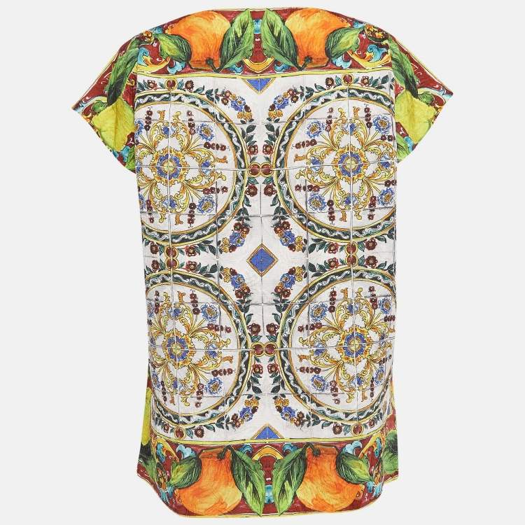 Pre Owned Dolce & Gabbana Multicolor Majolica Print Cotton Knit Oversized Blouse M