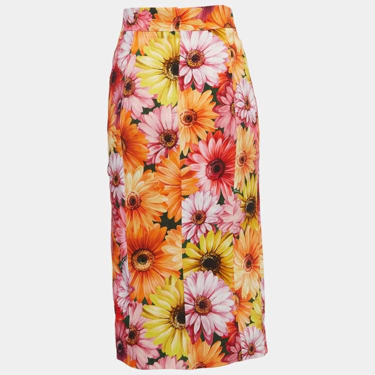 Pre Owned Dolce & Gabbana Multicolor Floral Print Crepe Pencil Skirt S
