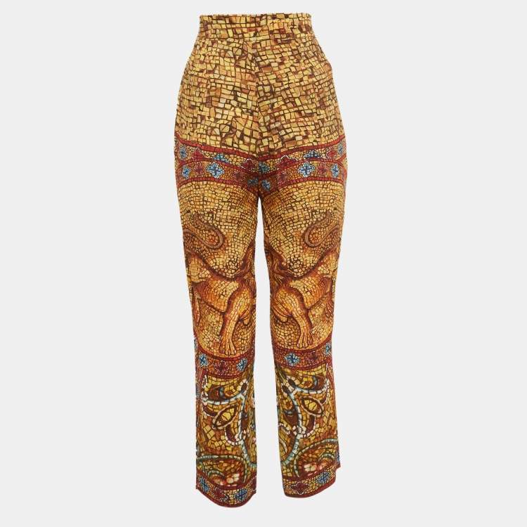 Pre Owned Dolce & Gabbana Yellow Print Crepe Trousers M