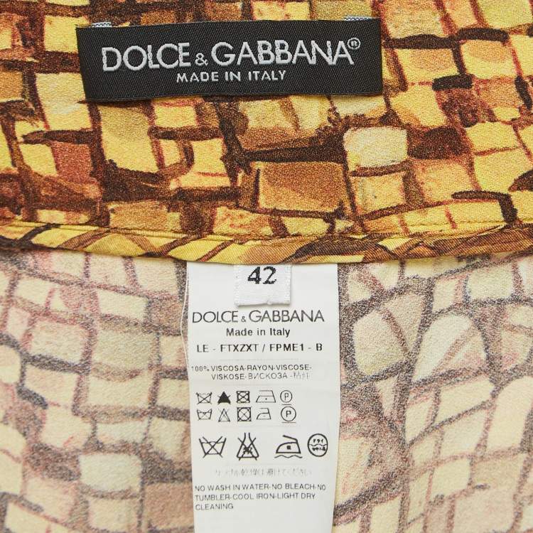 Pre Owned Dolce & Gabbana Yellow Print Crepe Trousers M