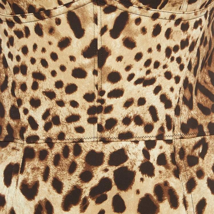 مملوكة مسبقًا Dolce & Gabbana Brown Leopard Print Silk Blend Corset Strappy Mini Dress M