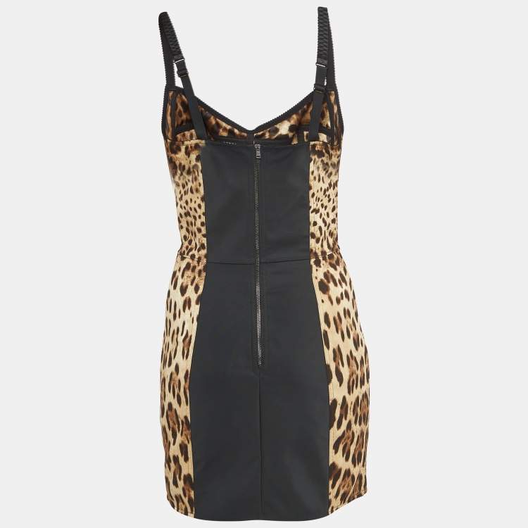 مملوكة مسبقًا Dolce & Gabbana Brown Leopard Print Silk Blend Corset Strappy Mini Dress M