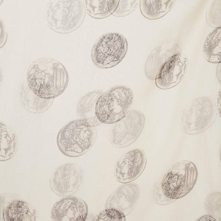 مملوكة مسبقًا Dolce & Gabbana Cream Coin Print Silk Semi Sheer Kaftan Dress S