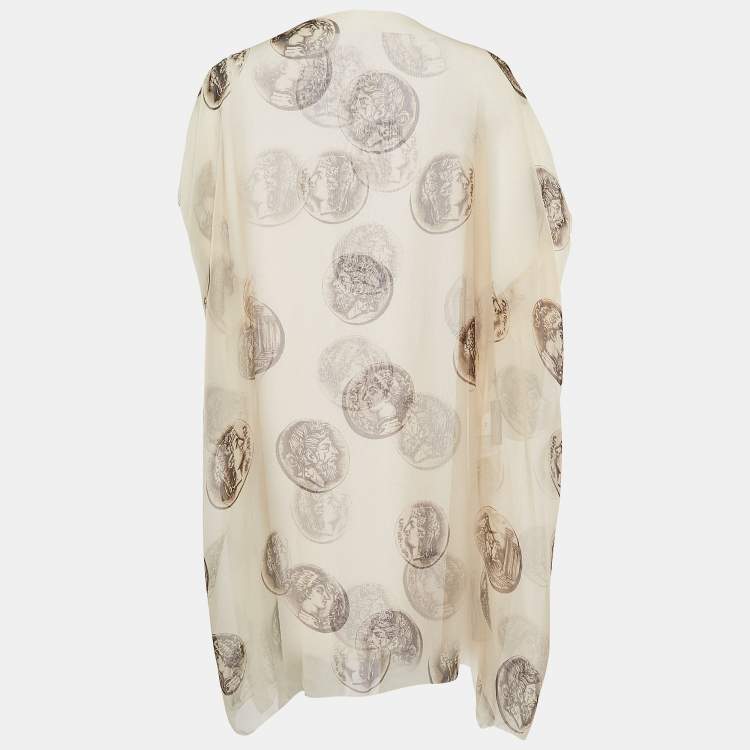 مملوكة مسبقًا Dolce & Gabbana Cream Coin Print Silk Semi Sheer Kaftan Dress S