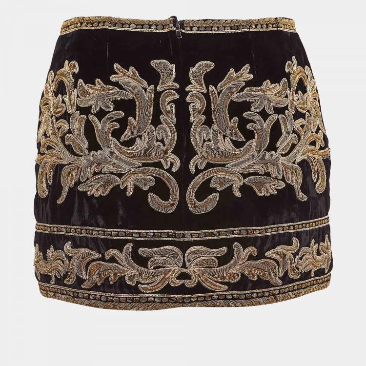 Pre Owned Dolce & Gabbana Black Embroidered Velvet Mini Skirt S