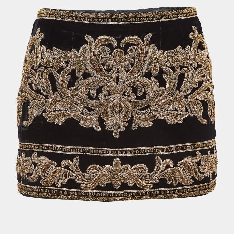 Dolce Gabbana Black Embroidered Velvet Mini Skirt S Dolce Gabbana The Luxury Closet