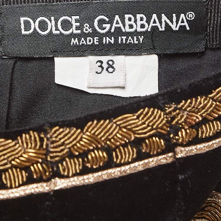Pre Owned Dolce & Gabbana Black Embroidered Velvet Mini Skirt S