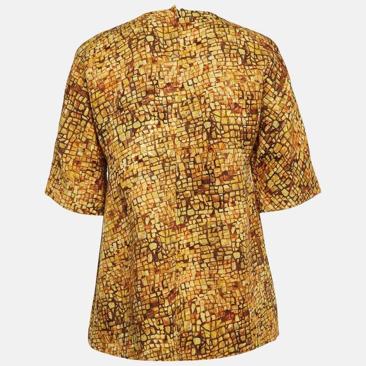مملوكة مسبقًا Dolce & Gabbana Yellow Embroidered Mosaic Print Wool Blouse S