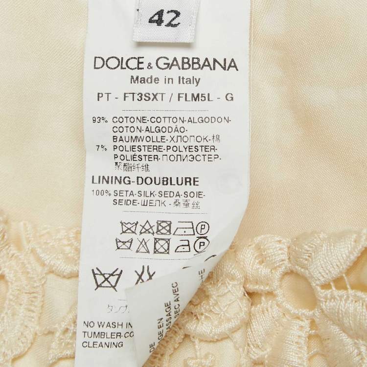 Pre Owned Dolce & Gabbana Cream Floral Lace Trousers M